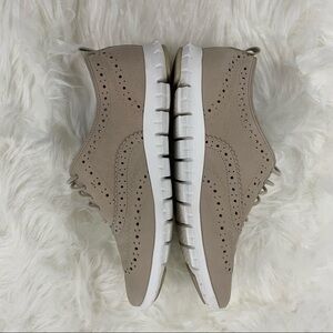 Cole Haan “Zerogrand” Wingtip Oxford Sneakers, Beige and White, Size 6.5
